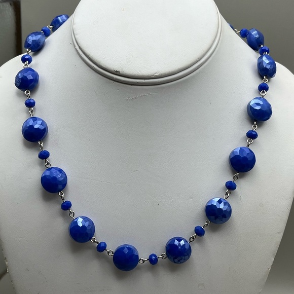 Blue Beaded Necklace with Sterling Silver Accents - Picture 2 of 5